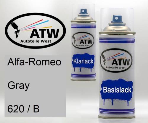 Alfa-Romeo, Gray, 620 / B: 400ml Sprühdose + 400ml Klarlack - Set, von ATW Autoteile West.